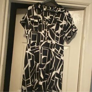 Karl Lagerfeld Black and White Abstract Midi Dress